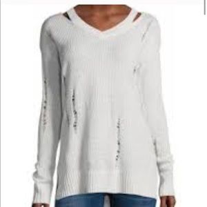 Cut out shoulder BLACK distressed knit tunic